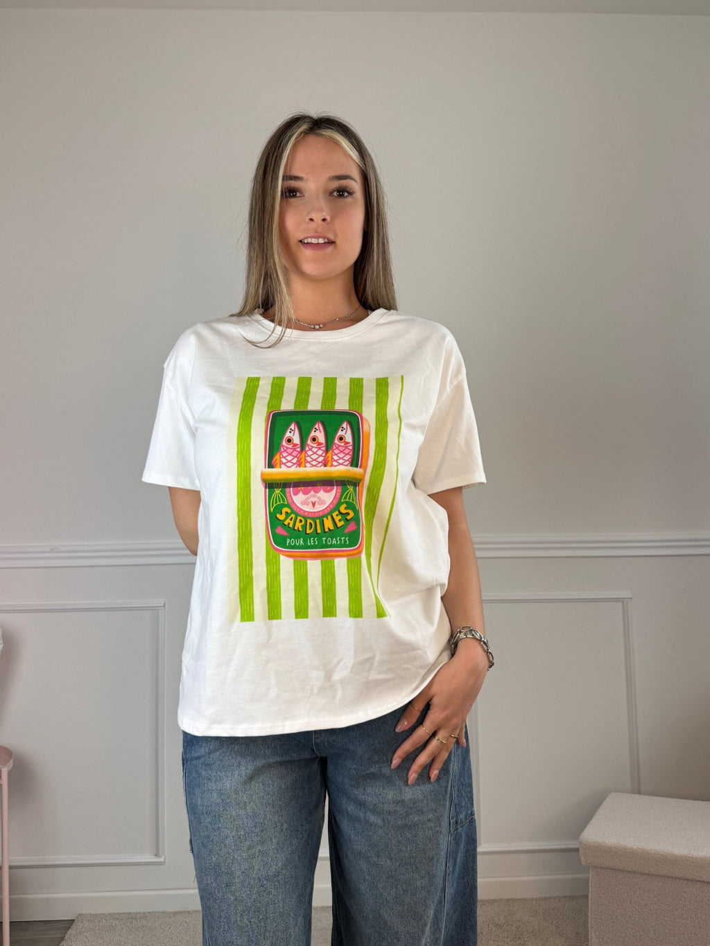 T-shirt oversize con stampa a righe SARDINE - Follie by Alice