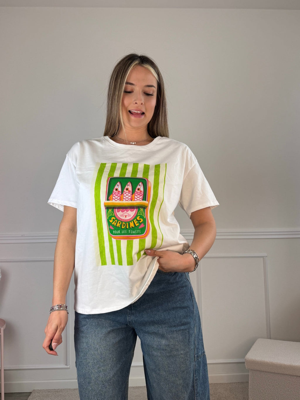 T-shirt oversize con stampa a righe SARDINE - Follie by Alice