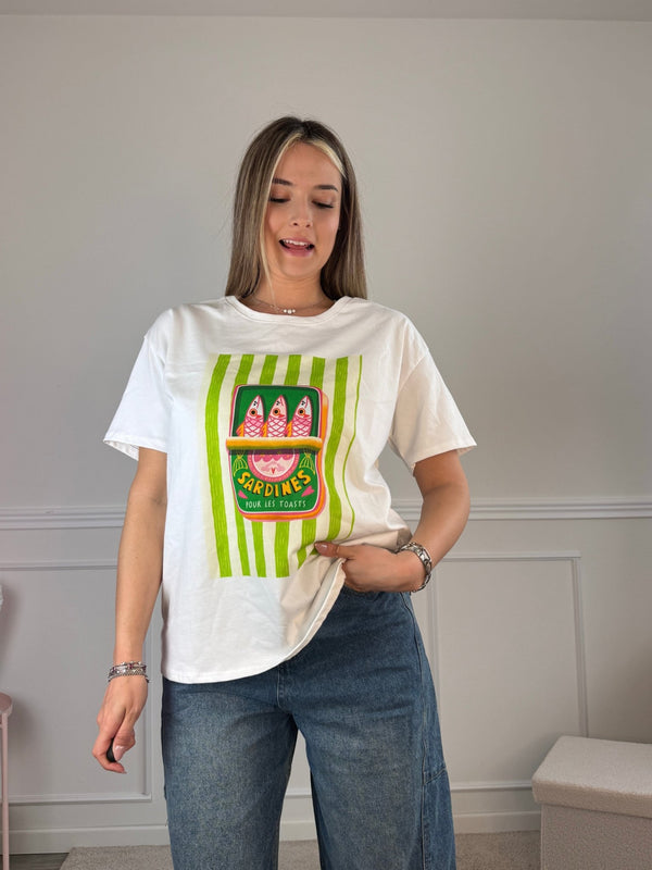 T-shirt oversize con stampa a righe SARDINE - Follie by Alice