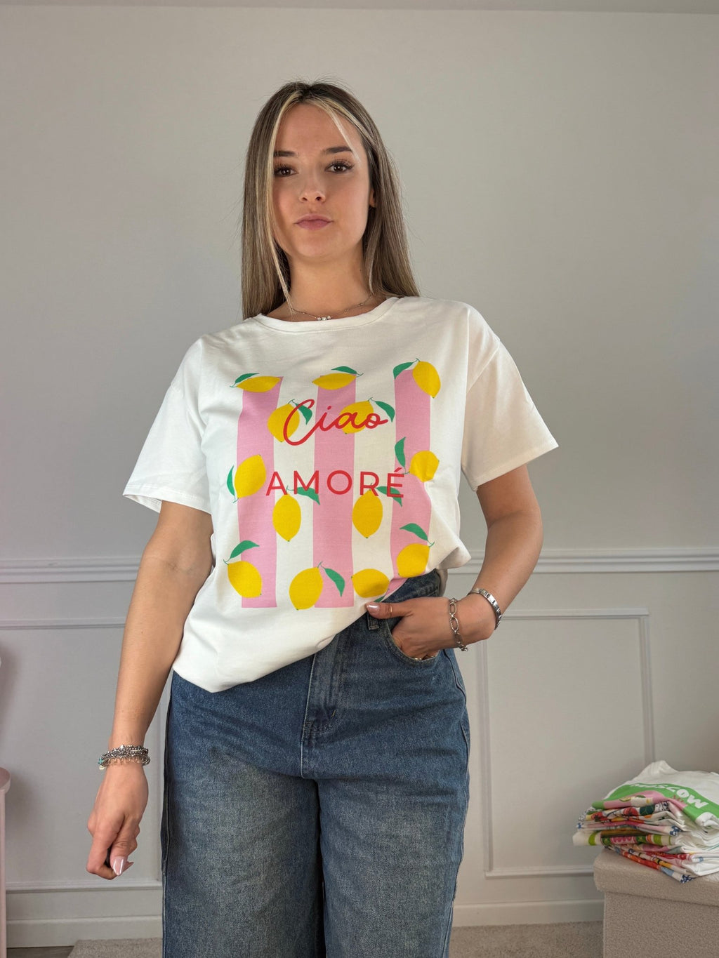 T-shirt oversize con stampa limoni "CIAO AMORE" - Follie by Alice