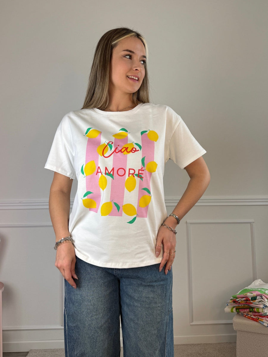 T-shirt oversize con stampa limoni "CIAO AMORE" – alternate