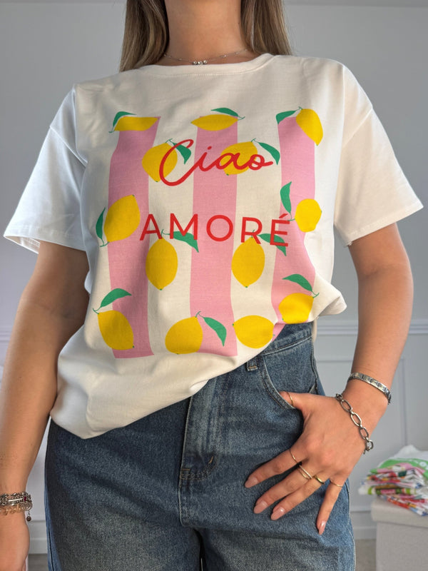 T-shirt oversize con stampa limoni "CIAO AMORE" - Follie by Alice