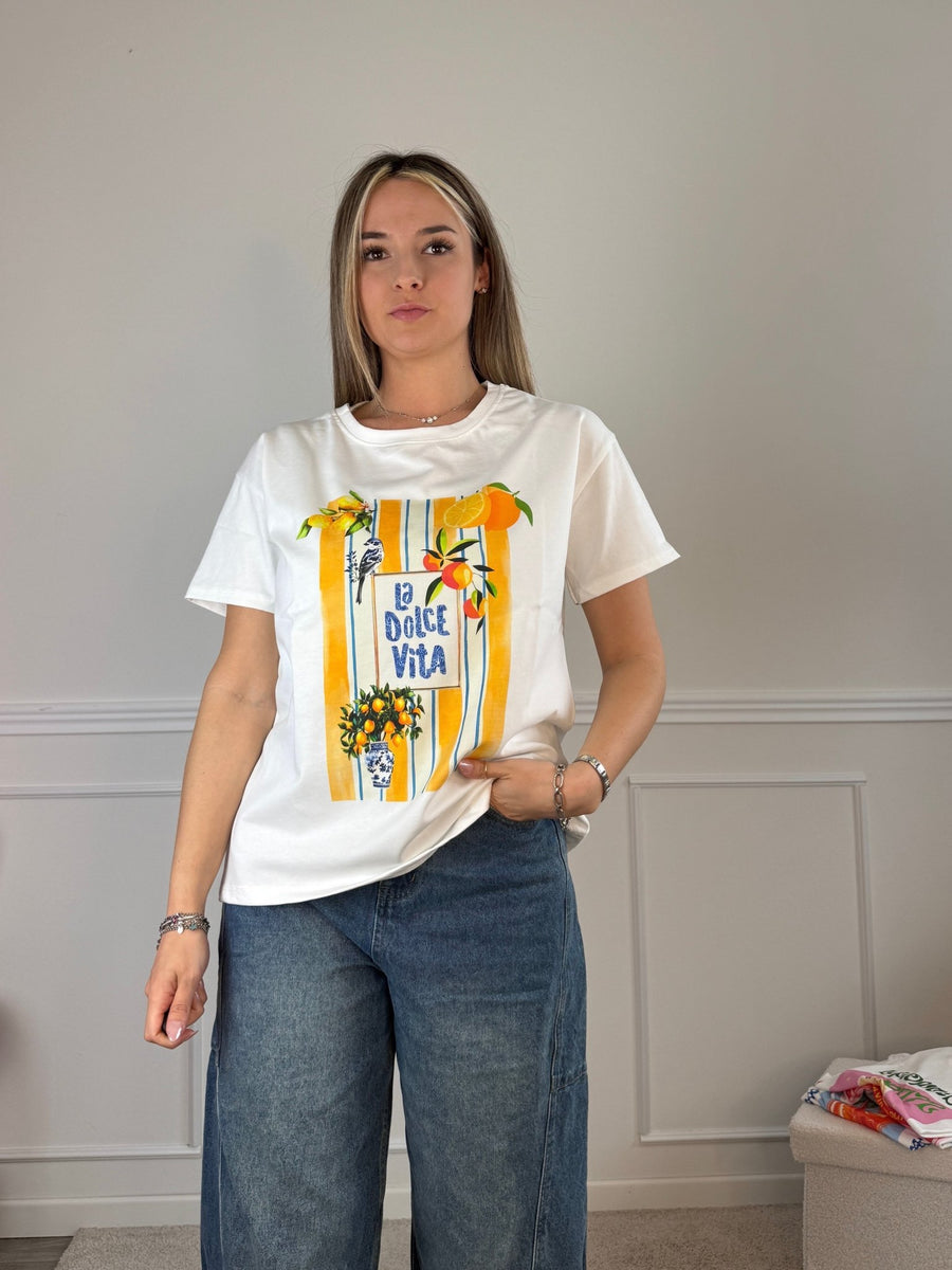 T-shirt oversize con stampa limoni LA DOLCE VITA