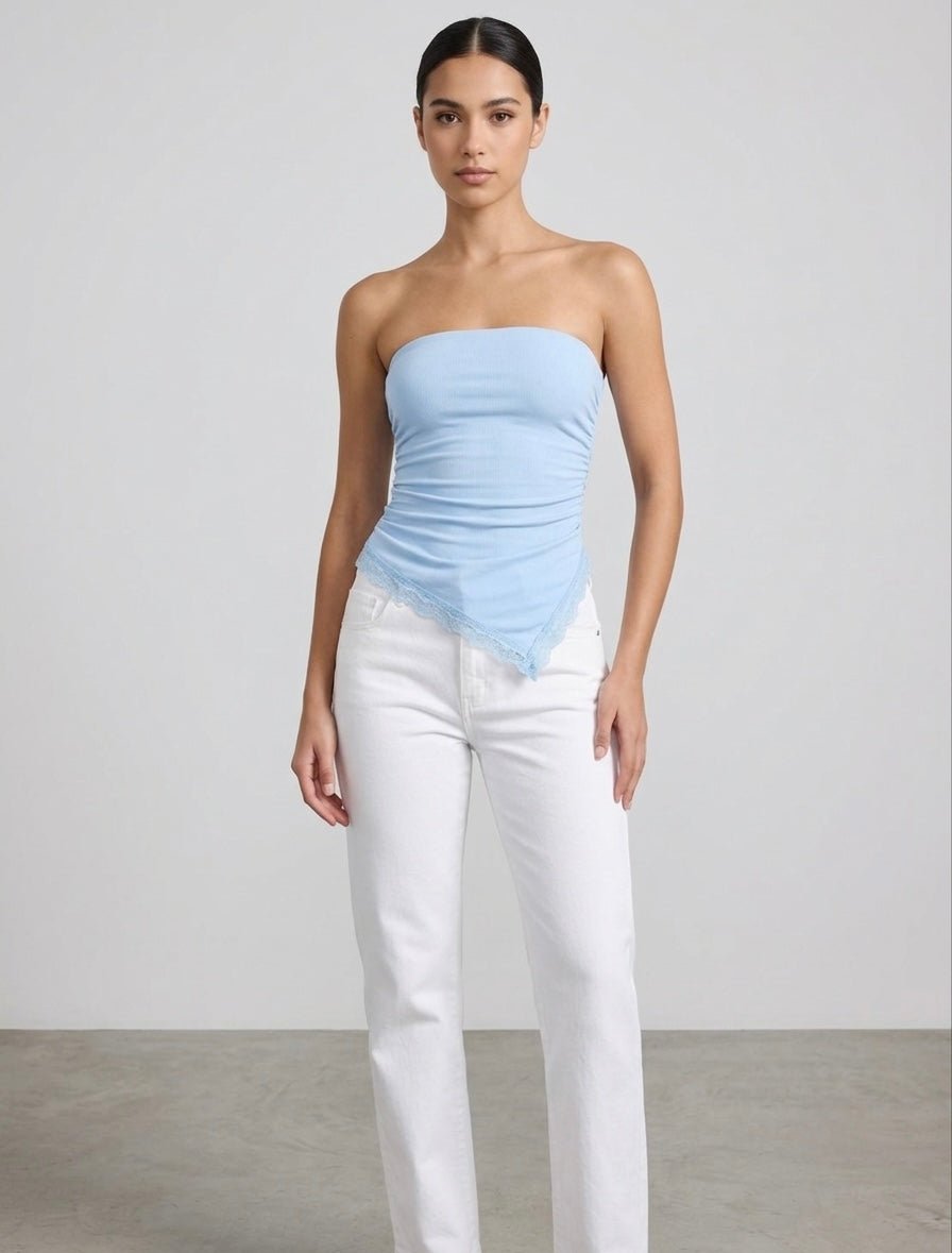 Top a fascia asimmetrico con orlo in pizzo CLEO - Follie by Alice