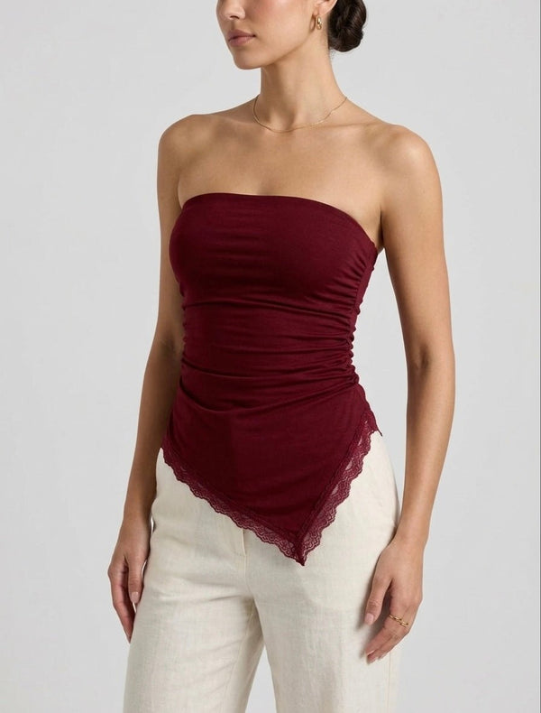 Top a fascia asimmetrico con orlo in pizzo CLEO - Follie by Alice