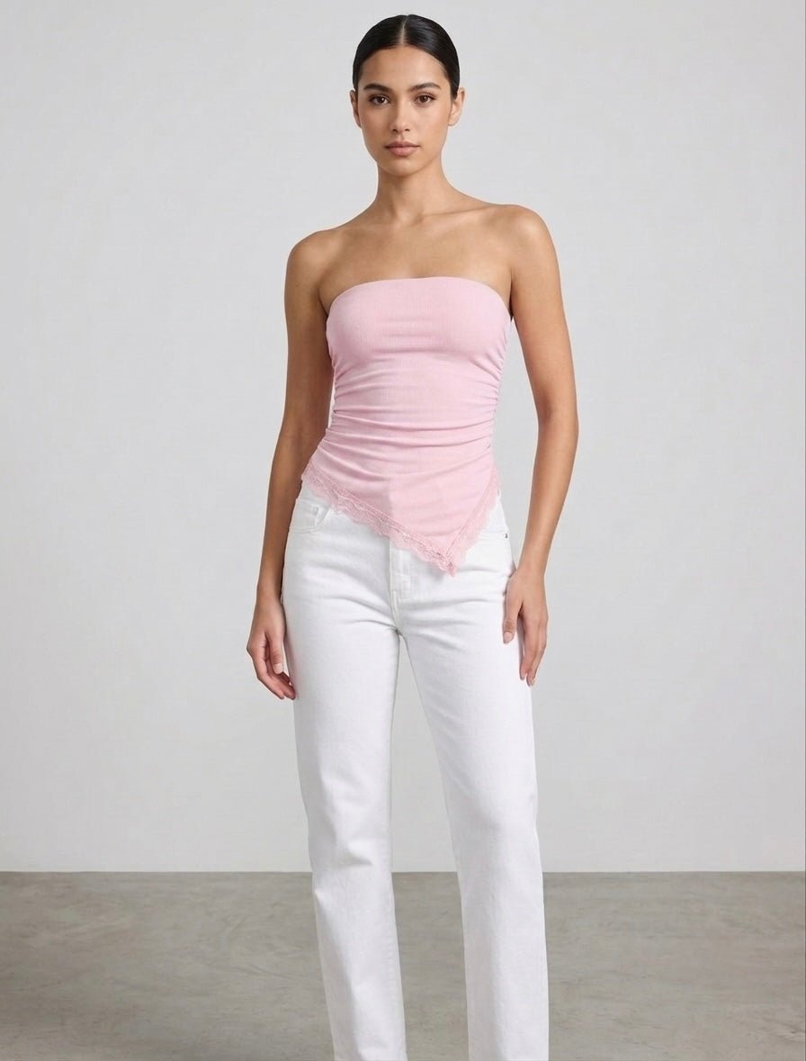 Top a fascia asimmetrico con orlo in pizzo CLEO - Follie by Alice