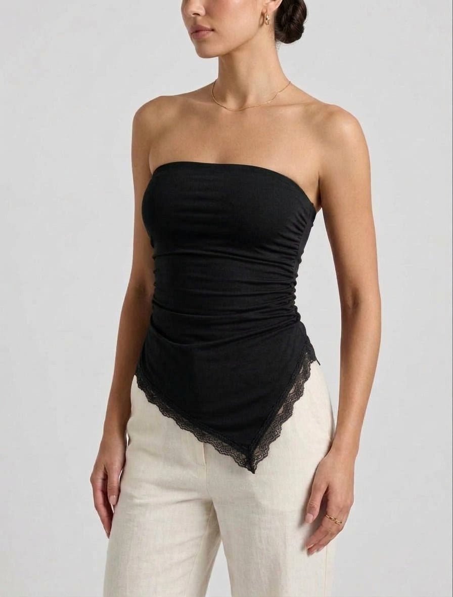 Top a fascia asimmetrico con orlo in pizzo CLEO - Follie by Alice Immagine principale del prodotto
