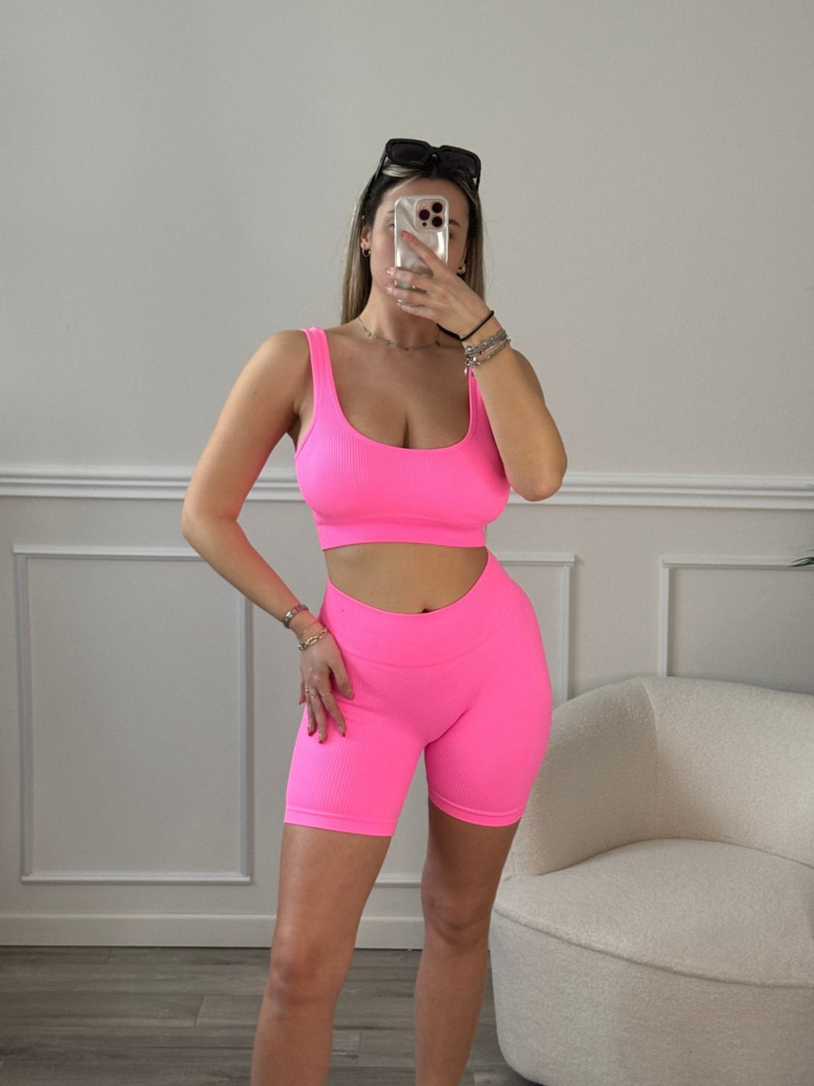 Top brassière corto sportivo in tessuto elasticizzato ribbed a costine