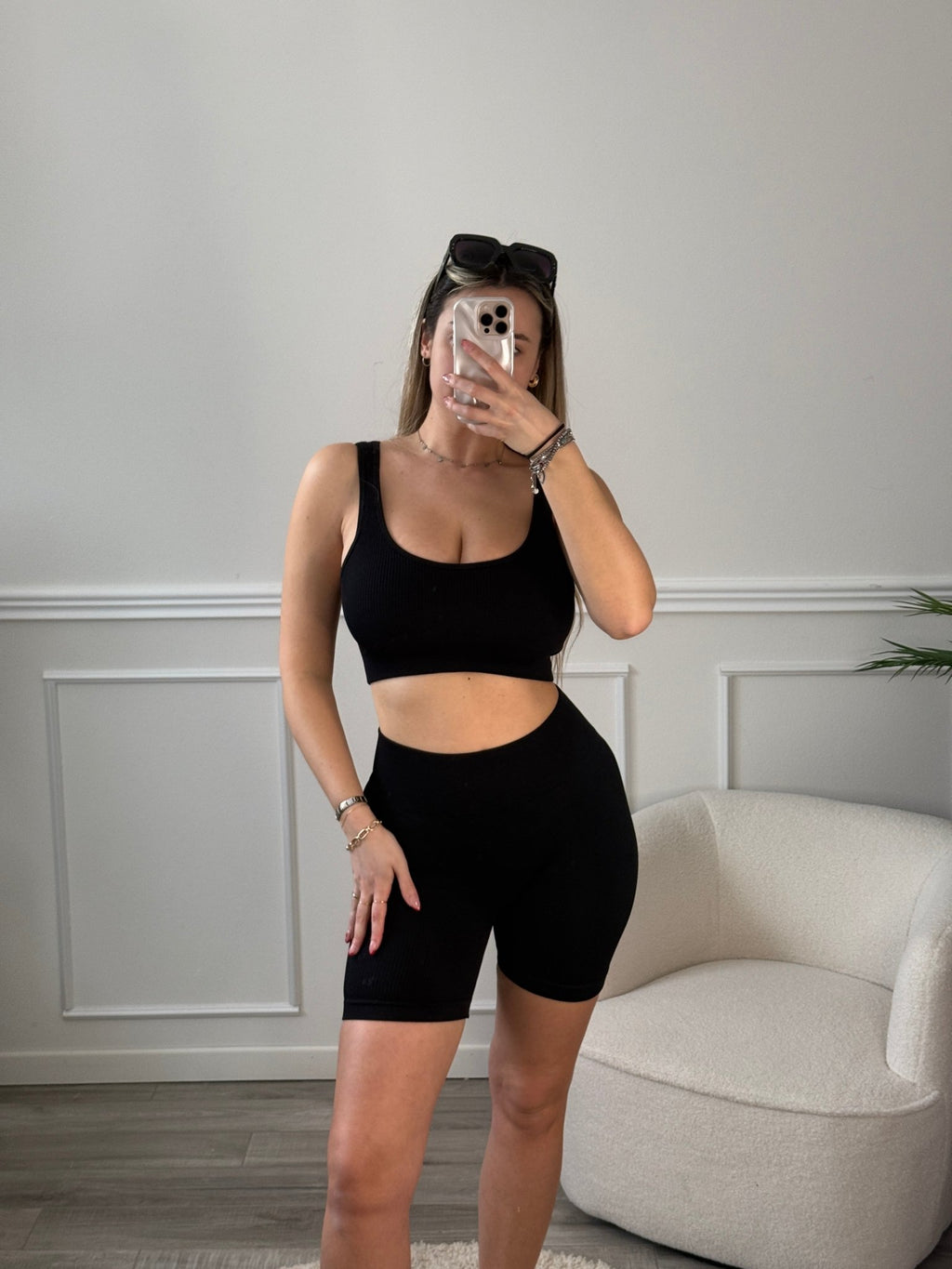 Top brassière corto sportivo in tessuto elasticizzato ribbed a costine - Follie by Alice