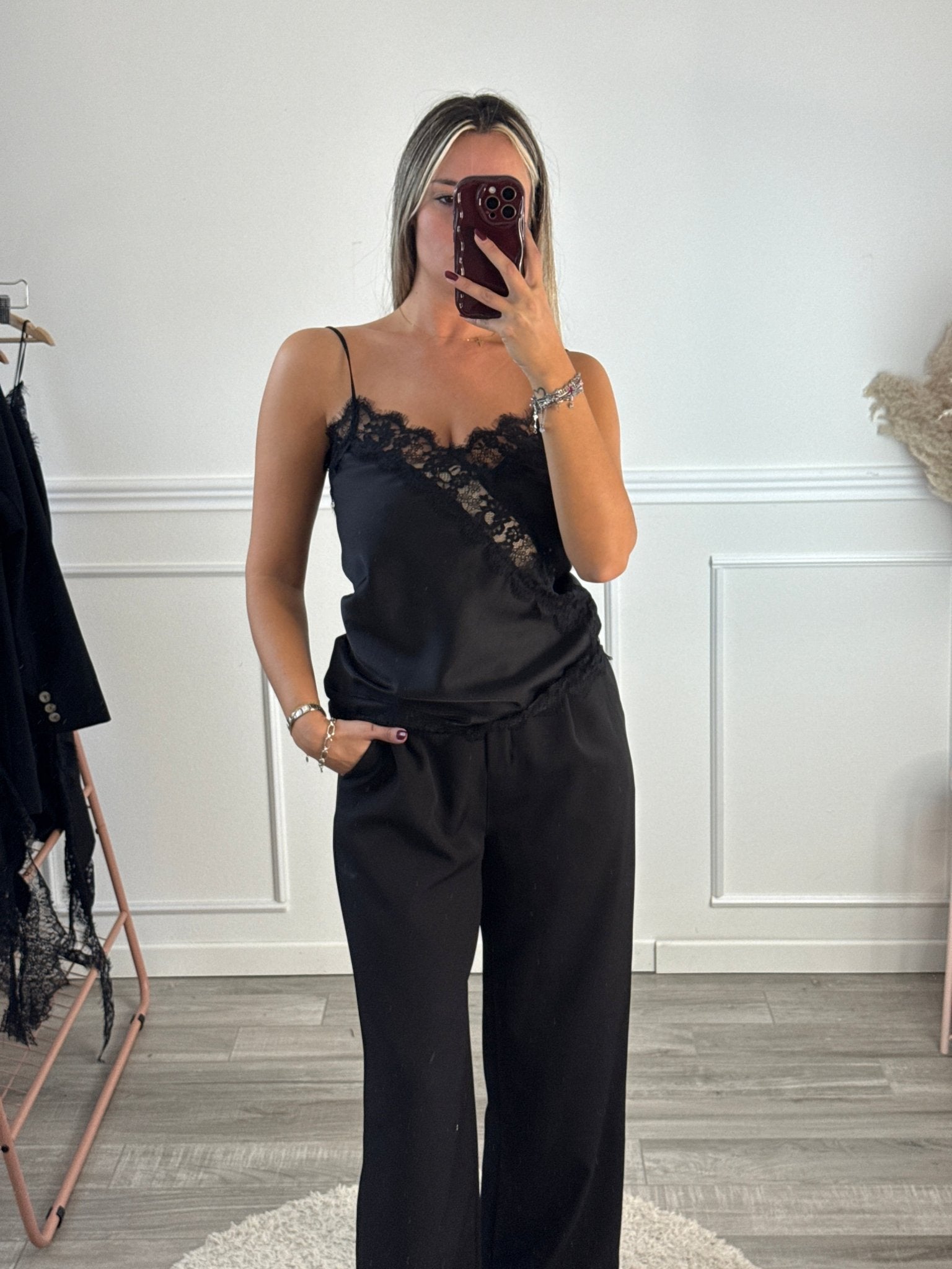 Top canotta in satin con ricami in pizzo - Follie by Alice