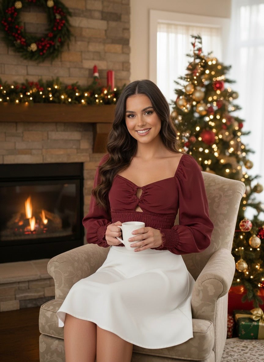 Top con spalle scoperte, maniche a palloncino e vita arricciata – alternate