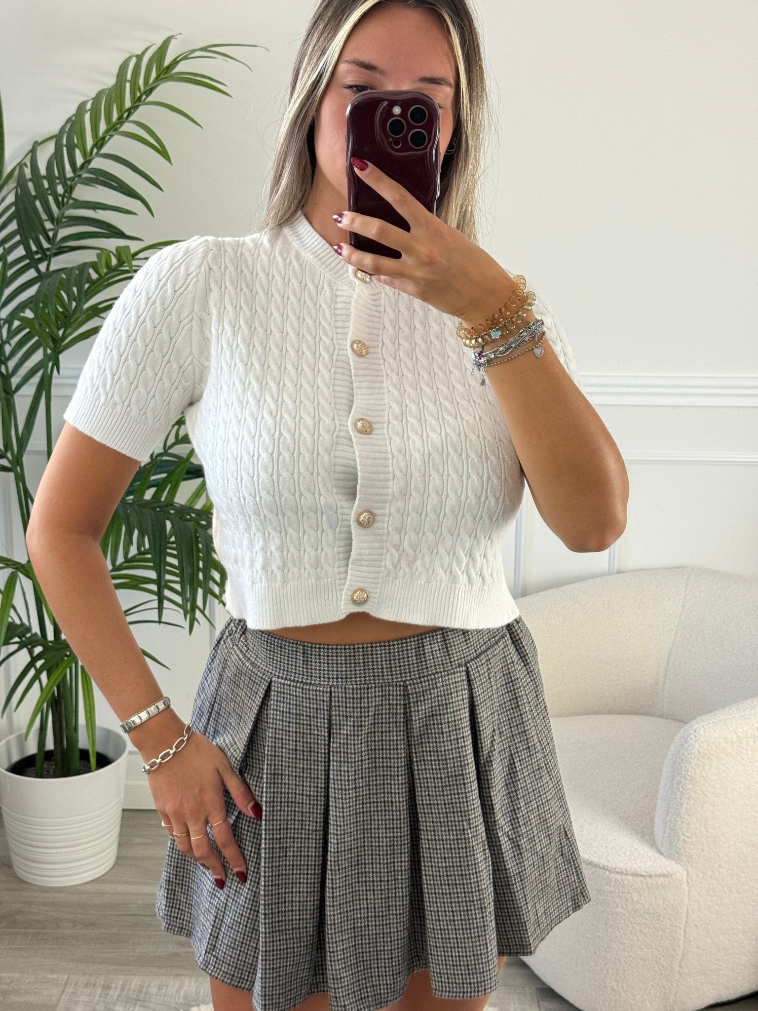 Top corto in maglia intrecciata con bottoni gioiello - Follie by Alice