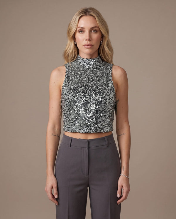 Top corto smanicato con paillettes - Follie by Alice