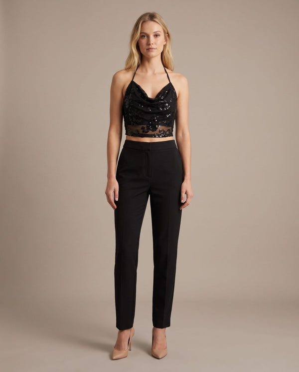 Top corto velato con scollo a cappuccio e paillettes all-over CAMELIA - Follie by Alice
