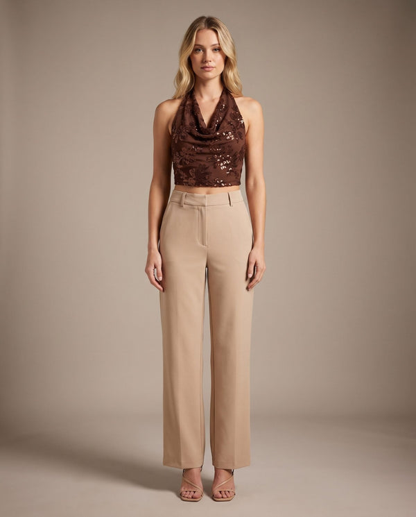 Top corto velato con scollo a cappuccio e paillettes all-over CAMELIA - Follie by Alice