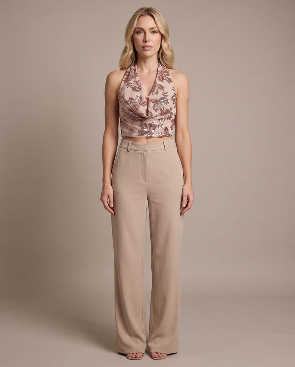Top corto velato con scollo a cappuccio e paillettes all-over CAMELIA - Follie by Alice