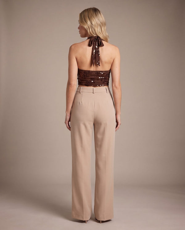 Top corto velato con scollo a cappuccio e paillettes all-over CAMELIA - Follie by Alice