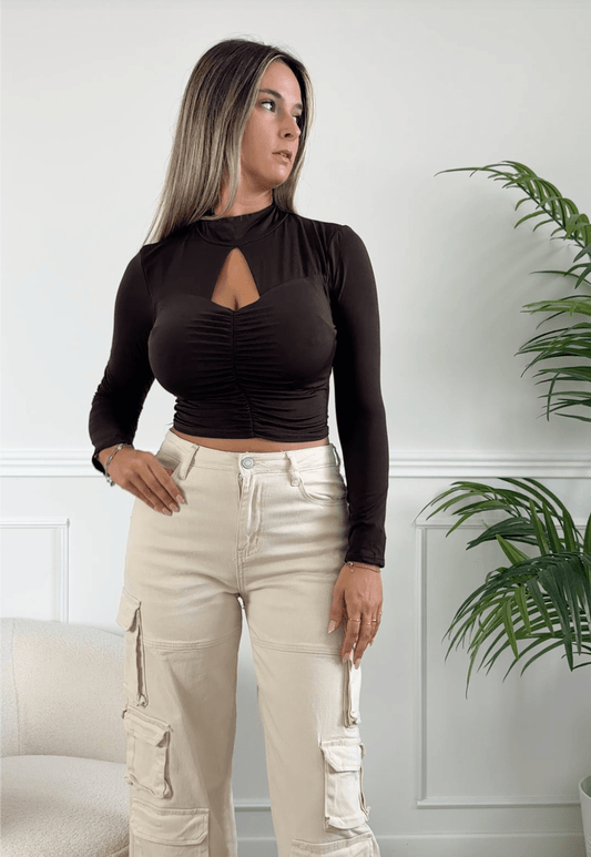 Top drappeggiato cut - out a maniche lunghe - Follie by Alice 1052
