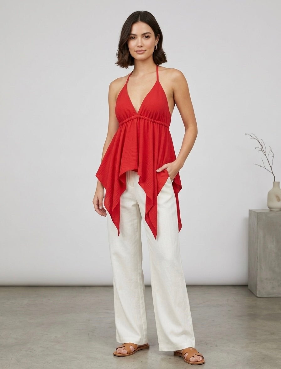 Top halter con drappeggio a cascata asimmetrico BREEZE - Follie by Alice