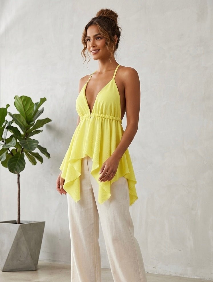Top halter con drappeggio a cascata asimmetrico BREEZE - Follie by Alice