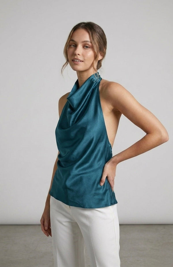 Top halter in raso con scollo drappeggiato PERLAGE - Follie by Alice