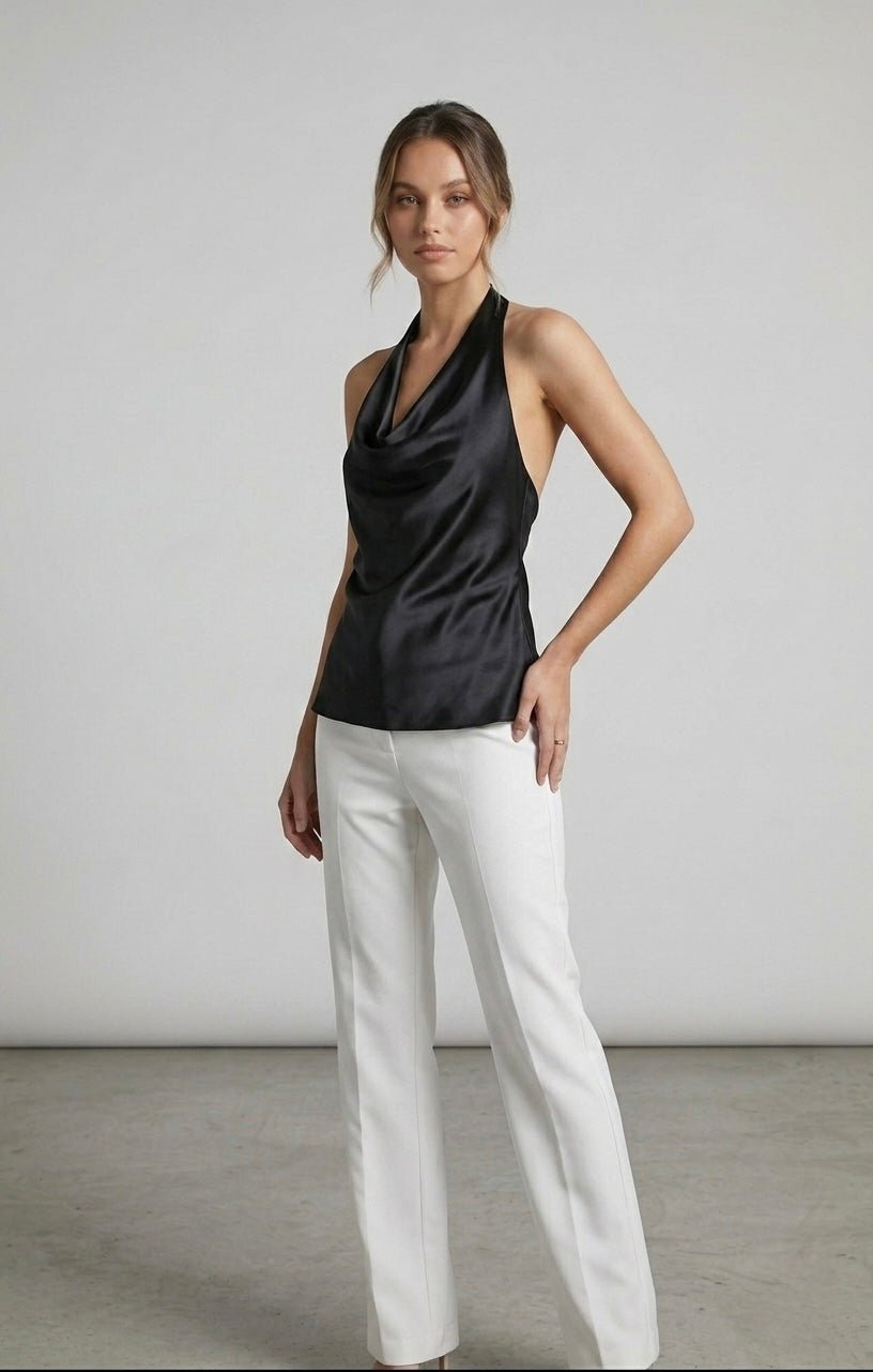 Top halter in raso con scollo drappeggiato PERLAGE - Follie by Alice