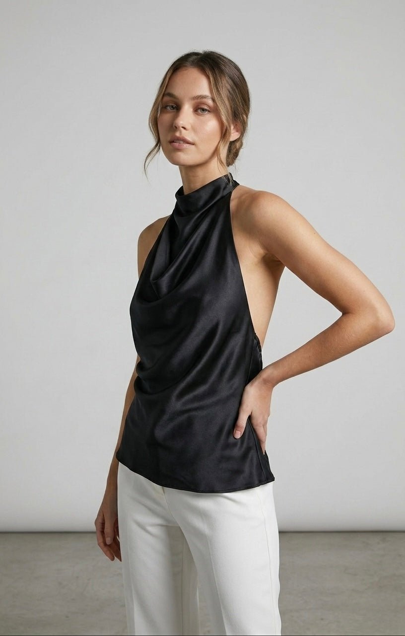 Top halter in raso con scollo drappeggiato PERLAGE - Follie by Alice