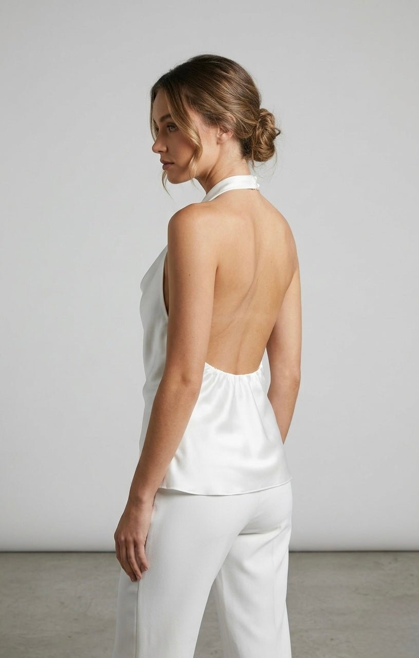 Top halter in raso con scollo drappeggiato PERLAGE - Follie by Alice Immagine secondaria del prodotto