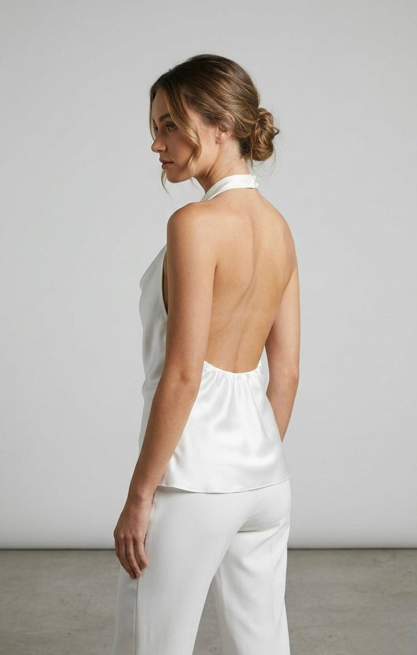 Top halter in raso con scollo drappeggiato PERLAGE - Follie by Alice
