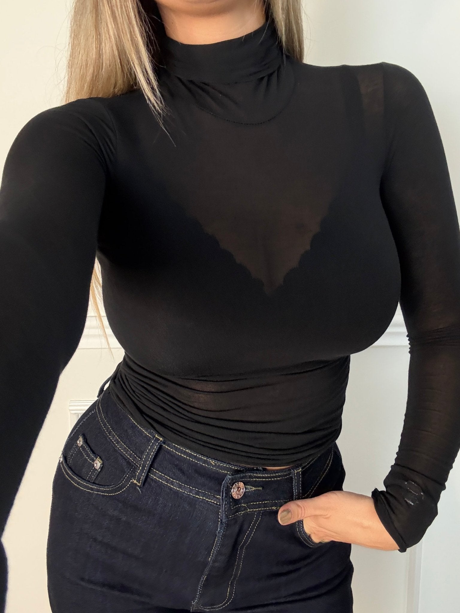 Top in misto cashmere a maniche lunghe con collo alto - Follie by Alice