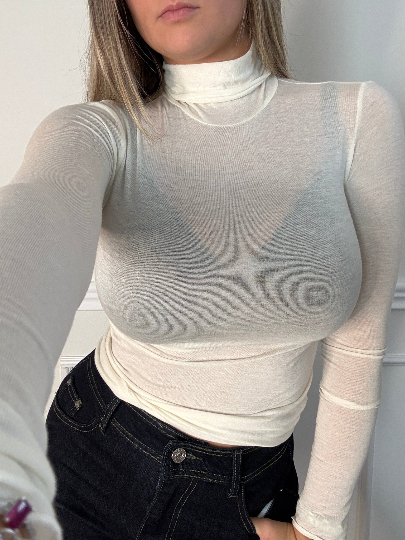 Top in misto cashmere a maniche lunghe con collo alto - Follie by Alice