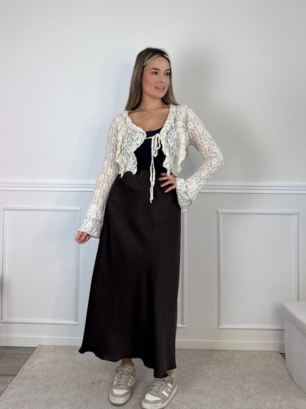 Top in pizzo con rouches e maniche a campana BLANCHE - Follie by Alice
