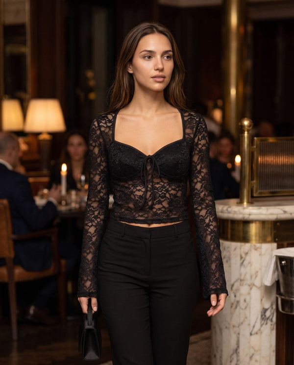 Top in pizzo di velluto con scollo a cuore GIULIETTA - Follie by Alice