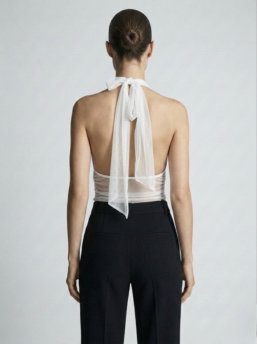 Top in tulle con collo halter e drappeggio - Follie by Alice