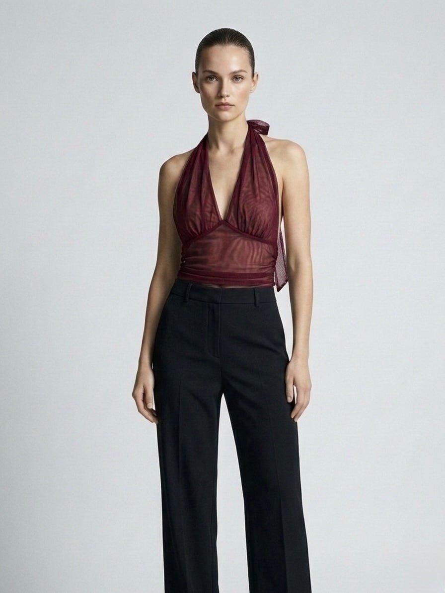 Top in tulle con collo halter e drappeggio - Follie by Alice