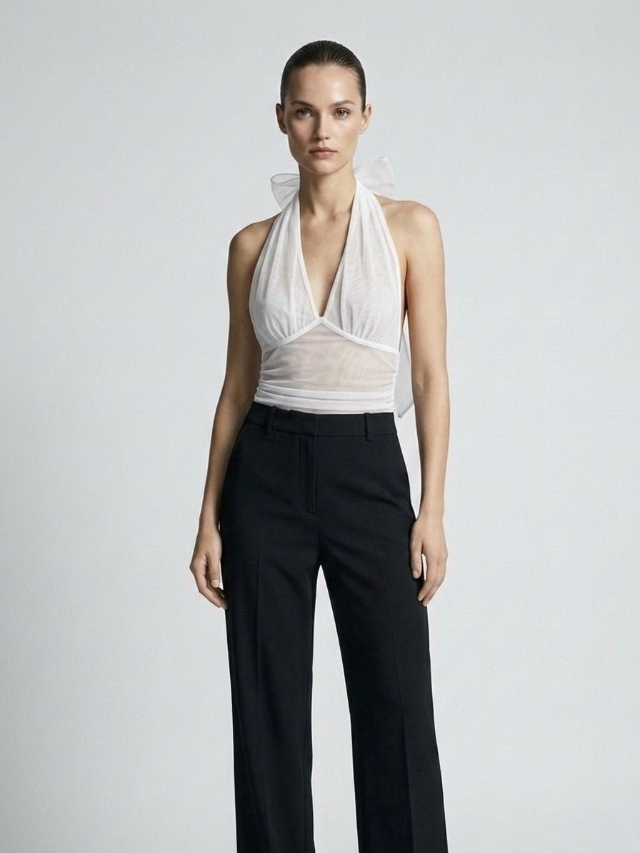 Top in tulle con collo halter e drappeggio - Follie by Alice