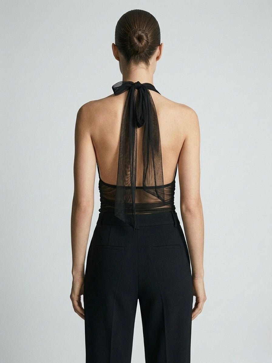 Top in tulle con collo halter e drappeggio – alternate