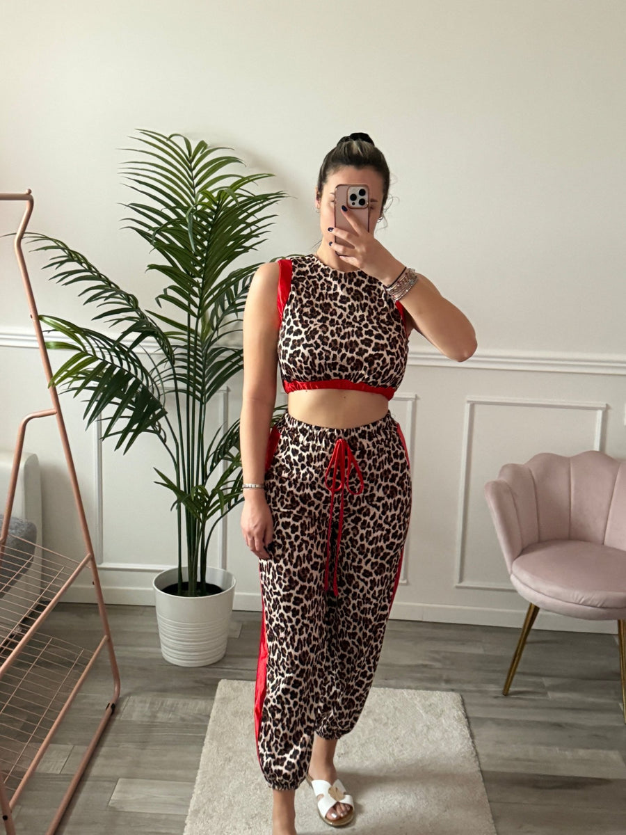 Top smanicato animalier con bande rosse – alternate