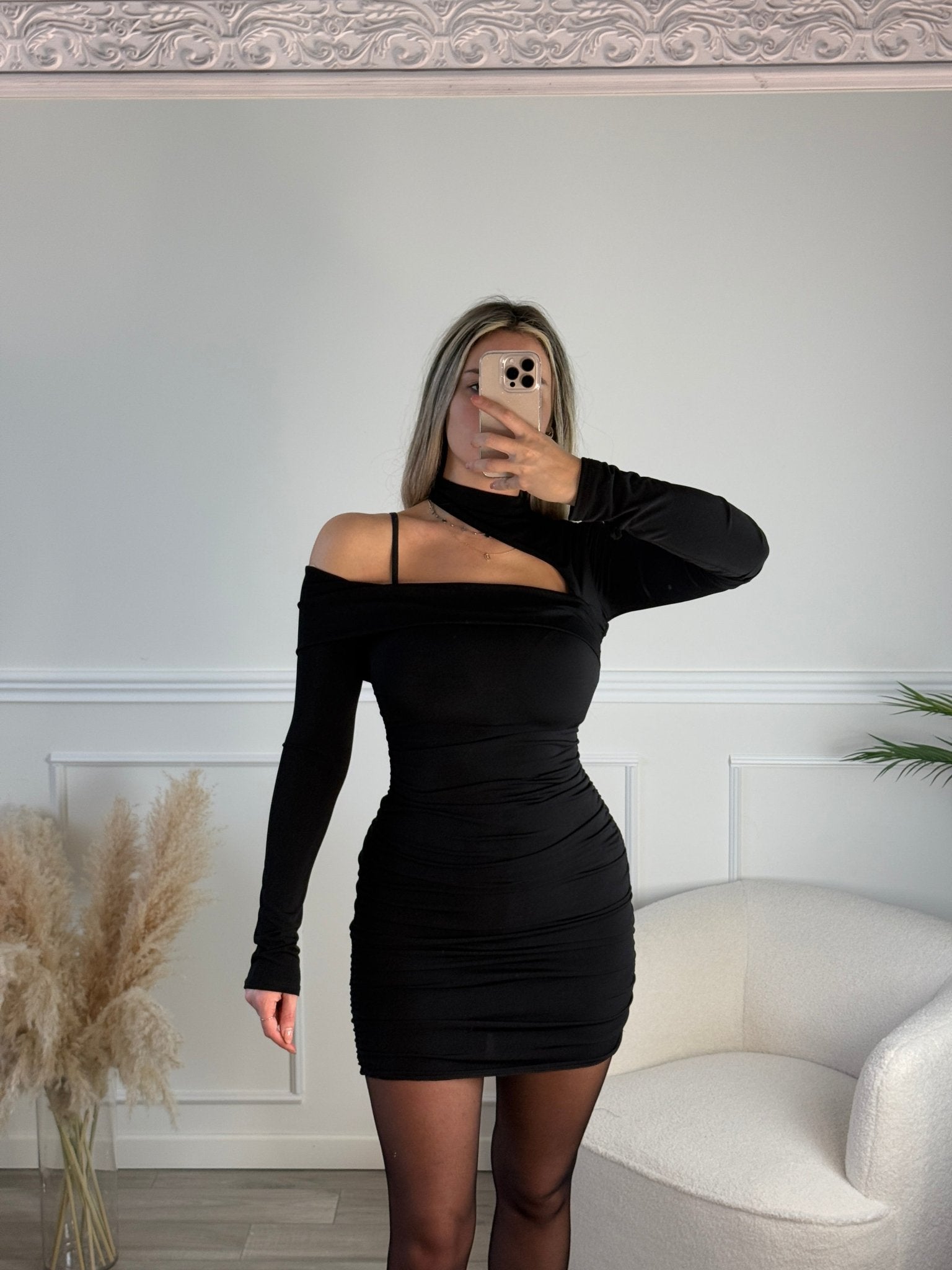 Tubino a fascia drappeggiato con maniche lunghe e collare - Follie by Alice