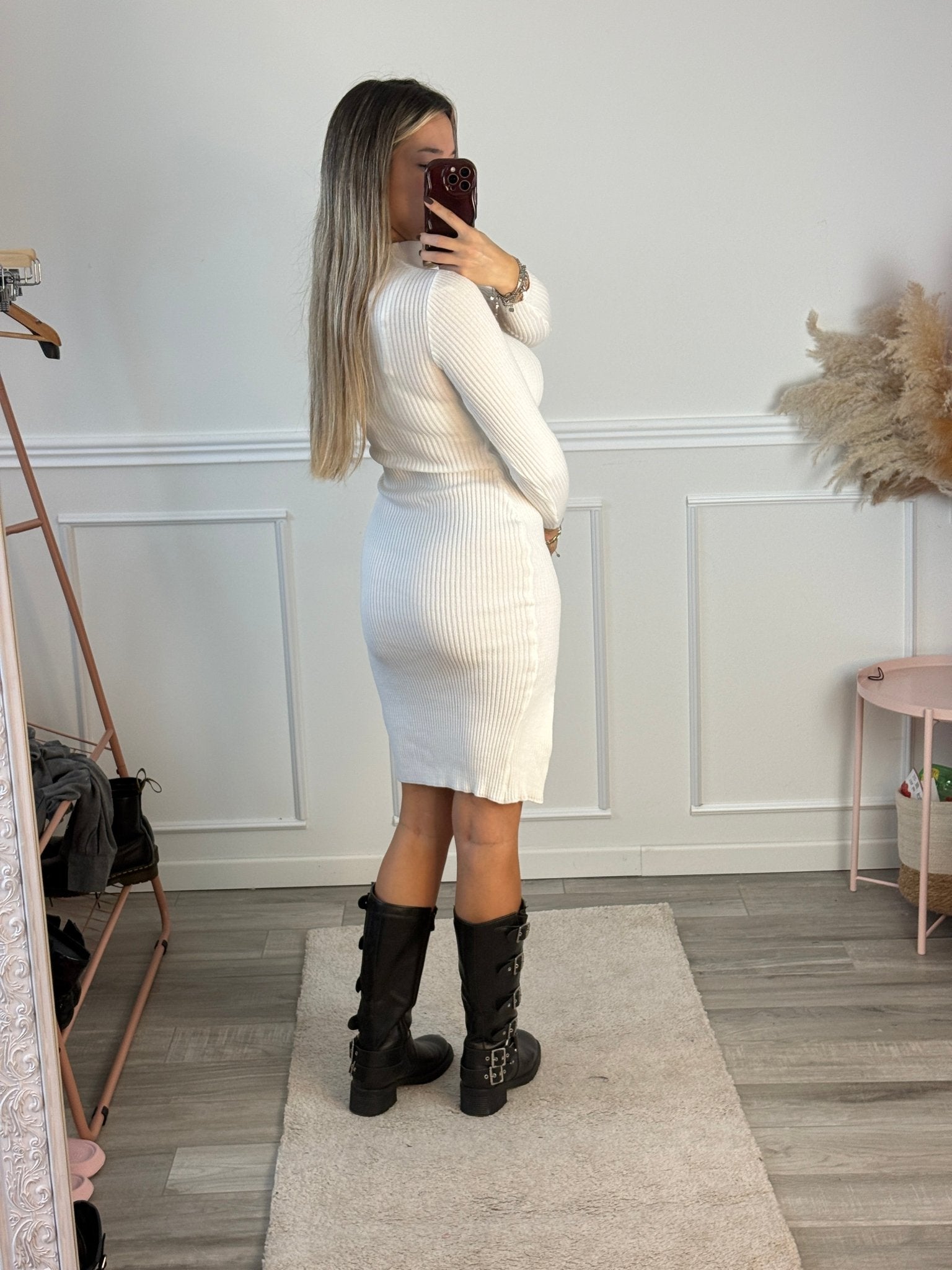 Tubino bianco a costine con spacco - Follie by Alice