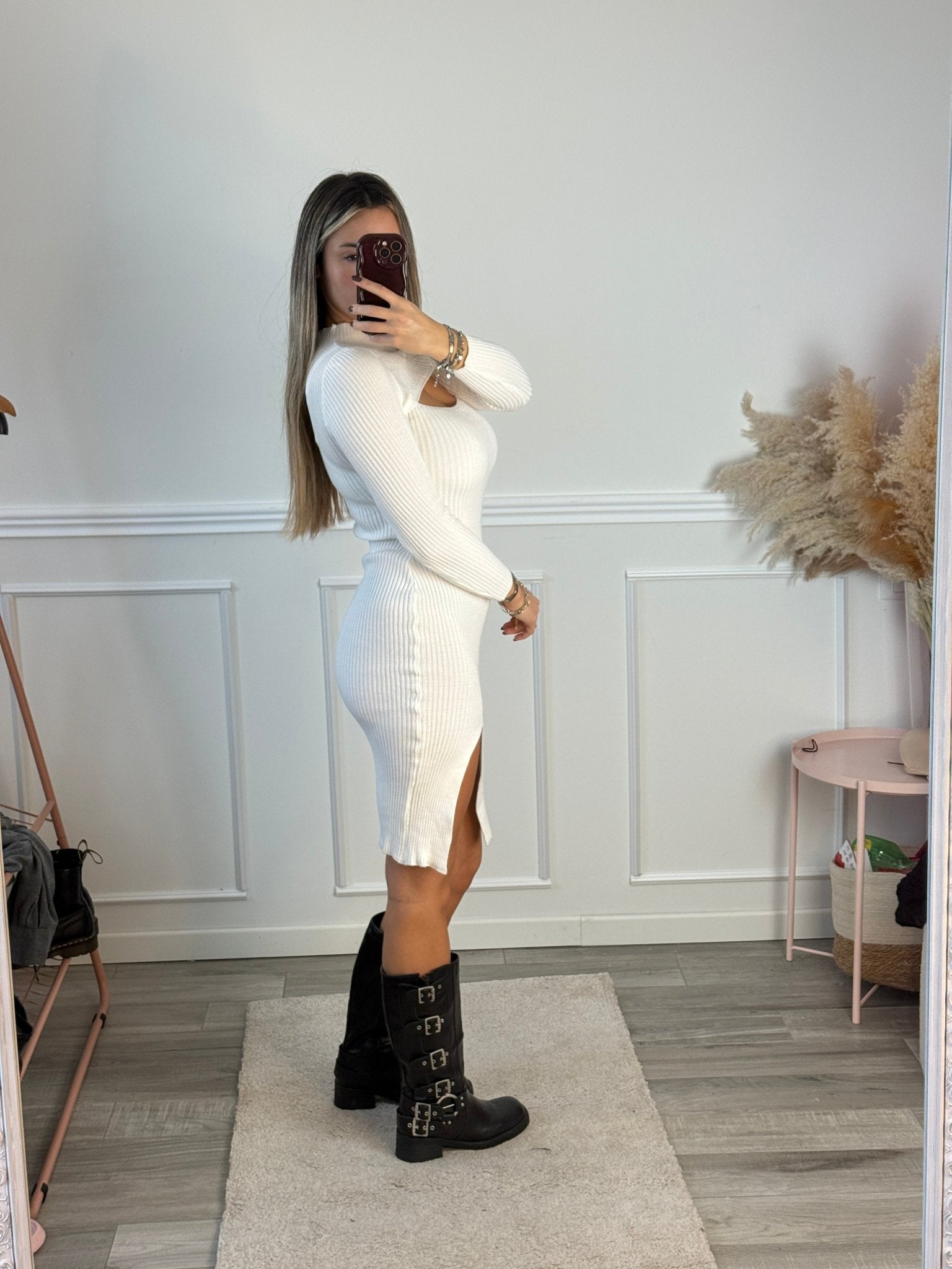 Tubino bianco a costine con spacco - Follie by Alice