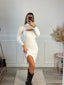 Tubino bianco a costine con spacco - Follie by Alice