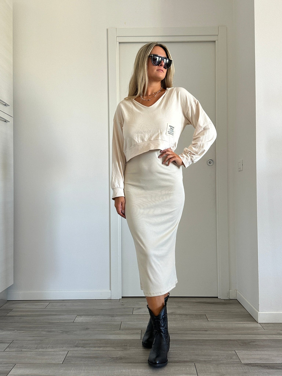 Tubino lungo a costine con felpa corta coordinata - Follie by Alice