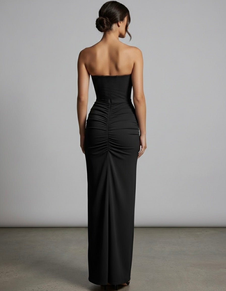 Tubino lungo drappeggiato con top bustier – alternate