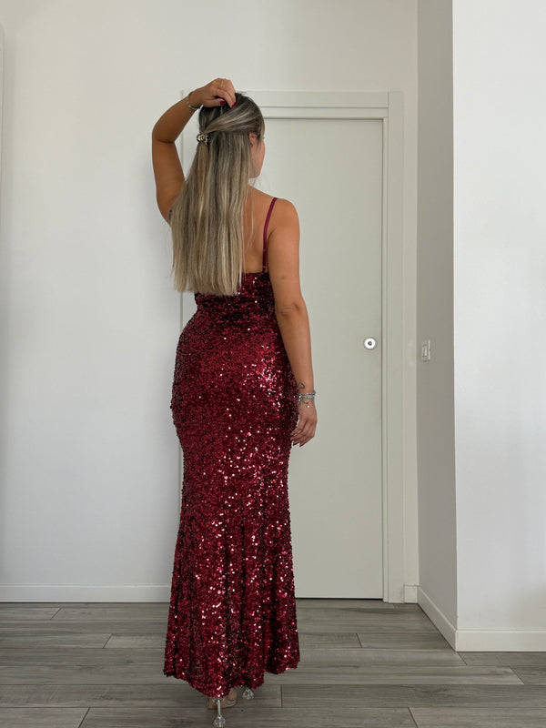 Tubino lungo gioiello con paillettes e spacco - Follie by Alice