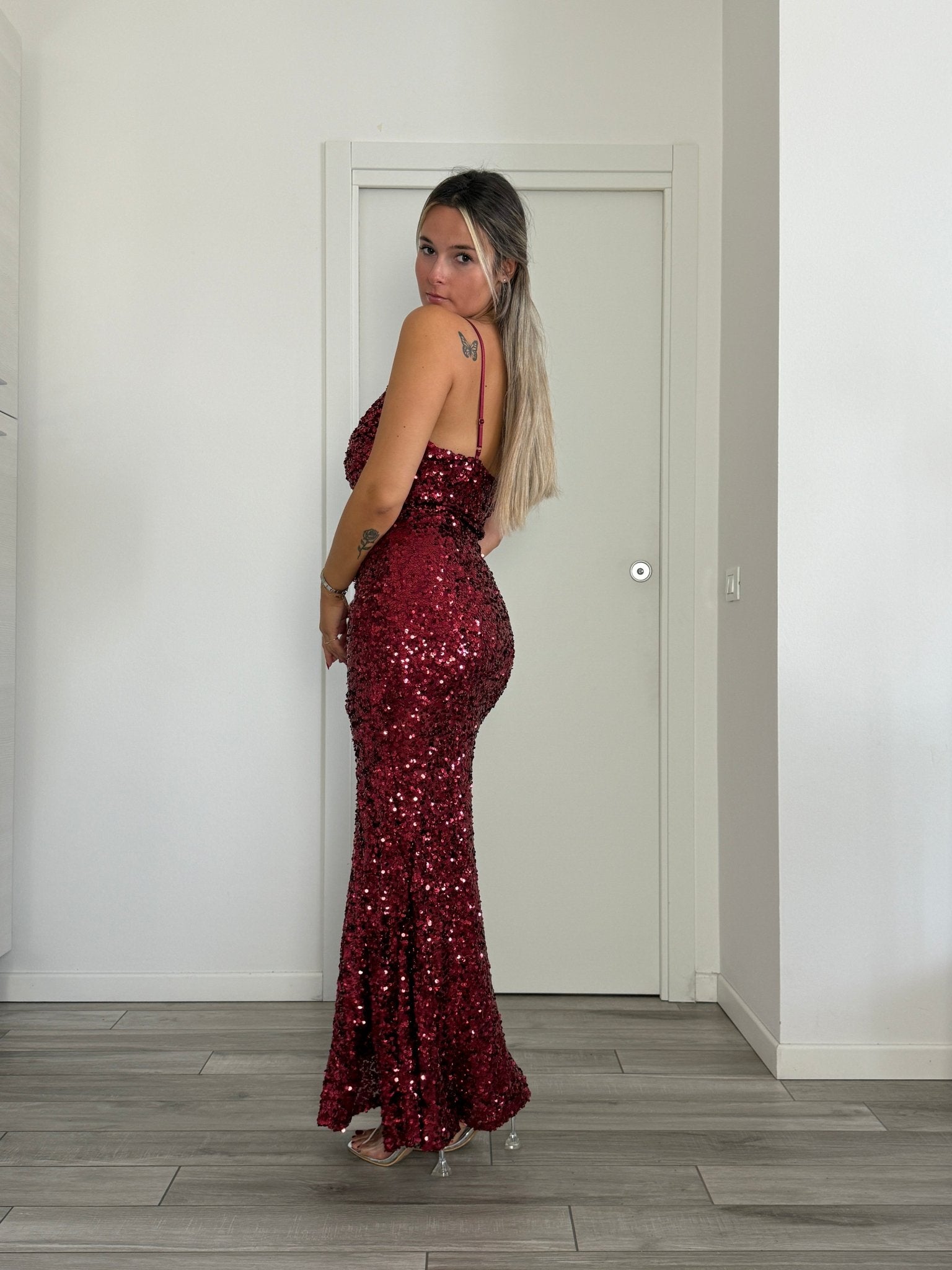 Tubino lungo gioiello con paillettes e spacco - Follie by Alice