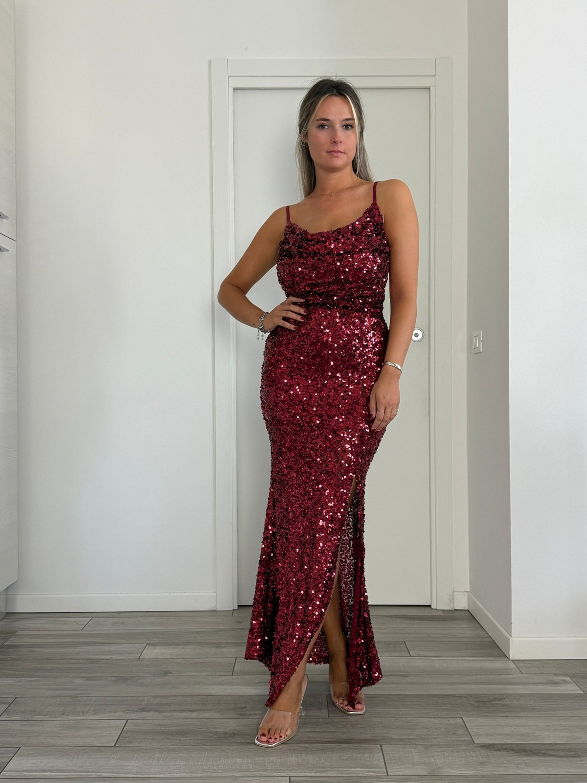 Tubino lungo gioiello con paillettes e spacco - Follie by Alice