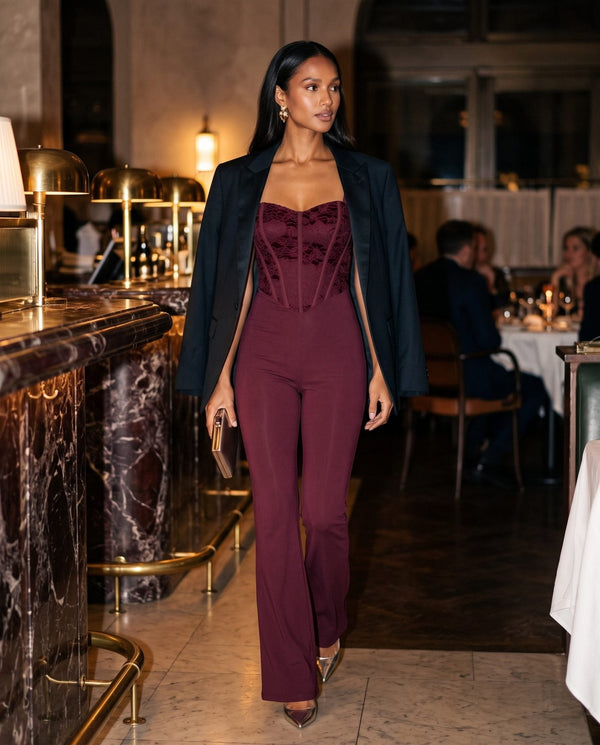 Tuta jumpsuit con corsetto in pizzo di velluto DALILA - Follie by Alice