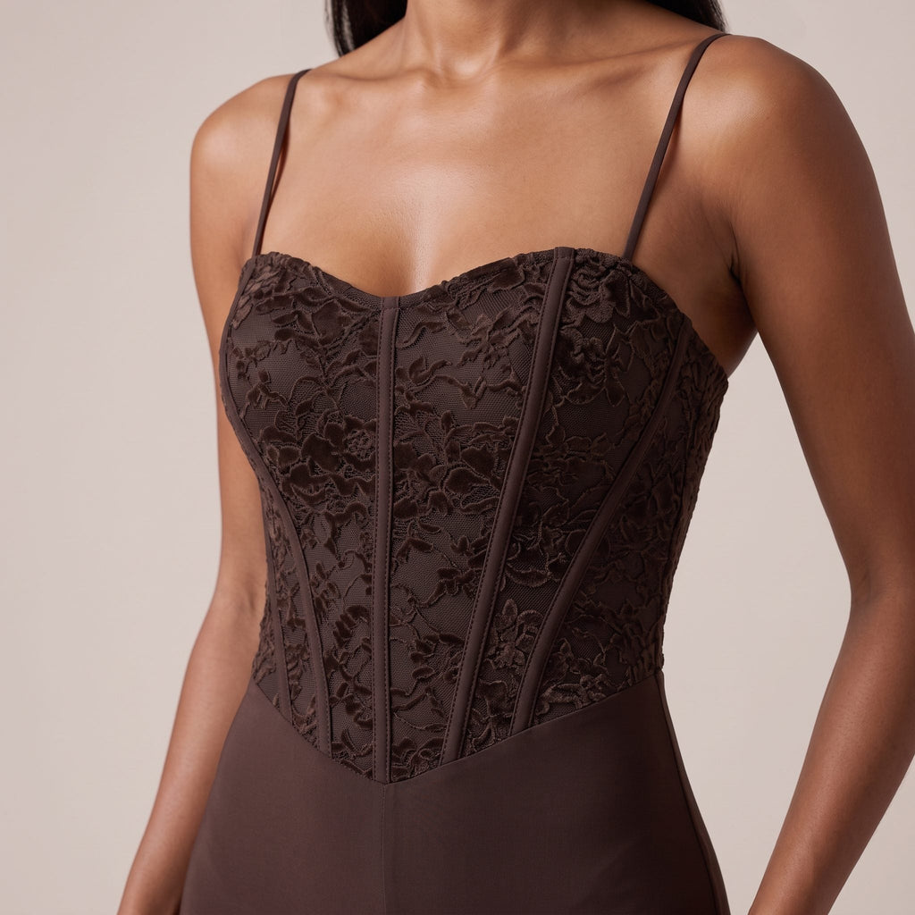 Tuta jumpsuit con corsetto in pizzo di velluto DALILA - Follie by Alice