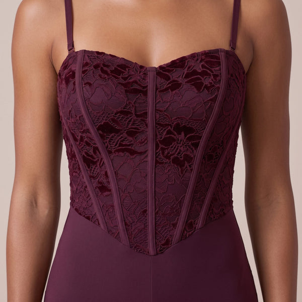 Tuta jumpsuit con corsetto in pizzo di velluto DALILA - Follie by Alice